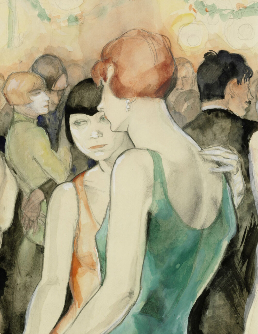 , Jeanne Mammen, Zwei Frauen, tanzend, 1928, Aquarell und Bleistift auf Papier, 48 x 36,7 cm (Ausschnitt)